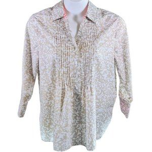 Foxcroft Size 14 Wrinkle Free Shaped Fit Button Up Blouse Top 100% Cotton Beige